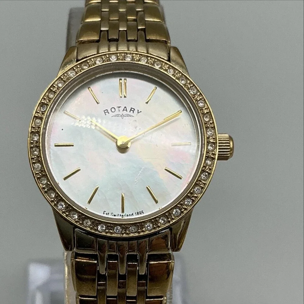 Rotary Windsor Womens Watch 24mm MOP White Dial Gold Tone New Battery 6.5